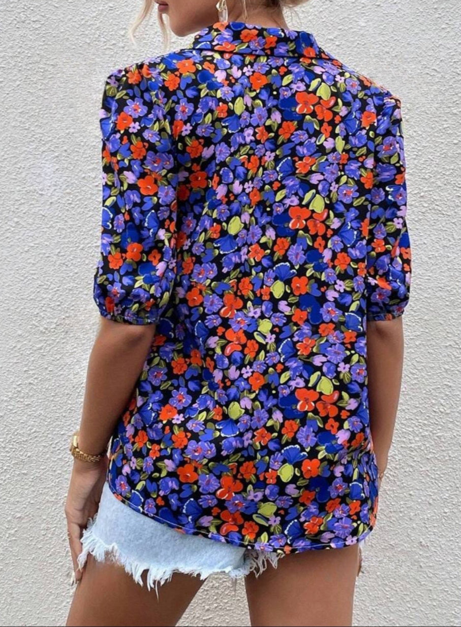 Chemise allover blu hibiscus