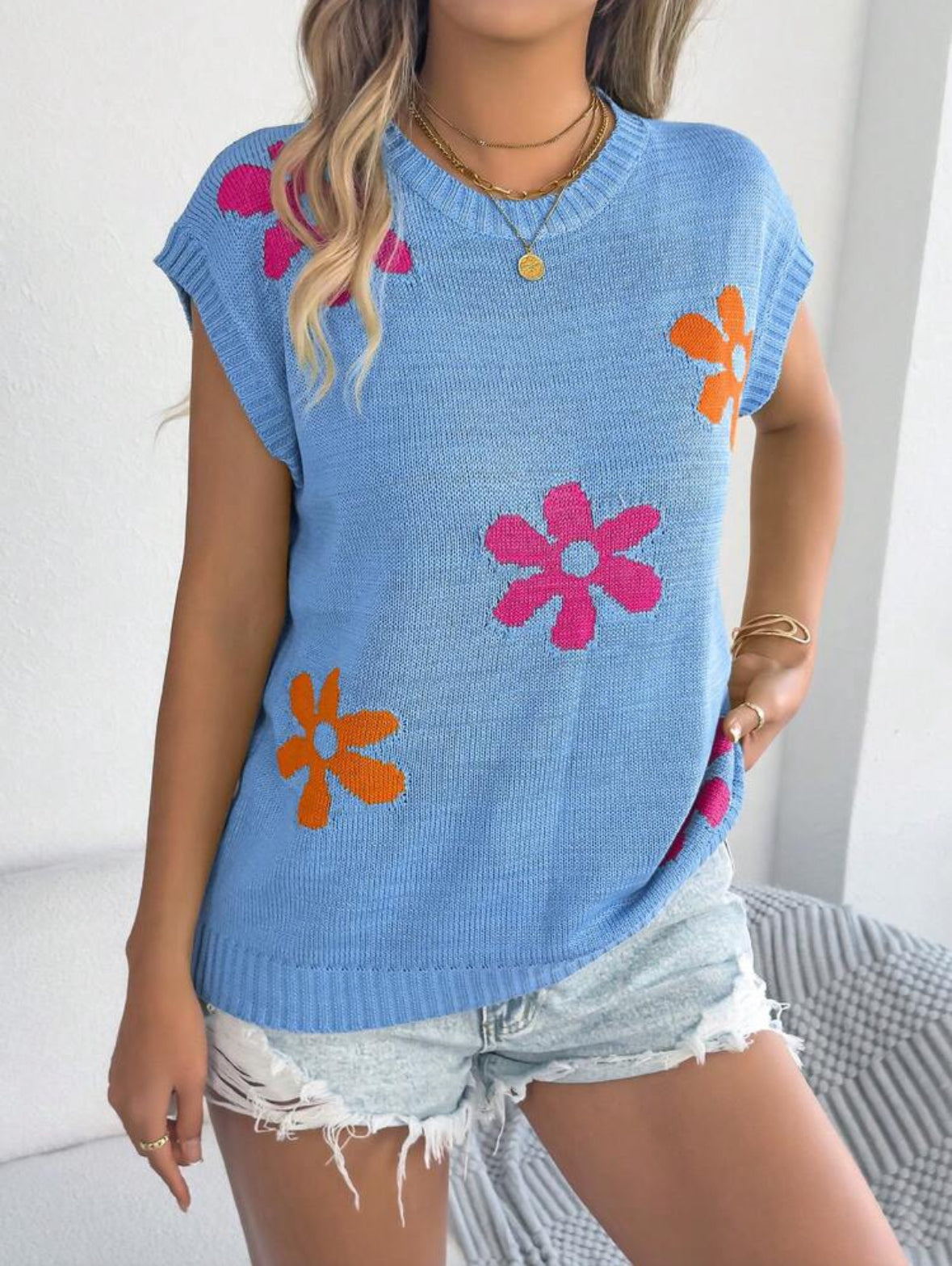 Top à épaules tombantes (Bleu)