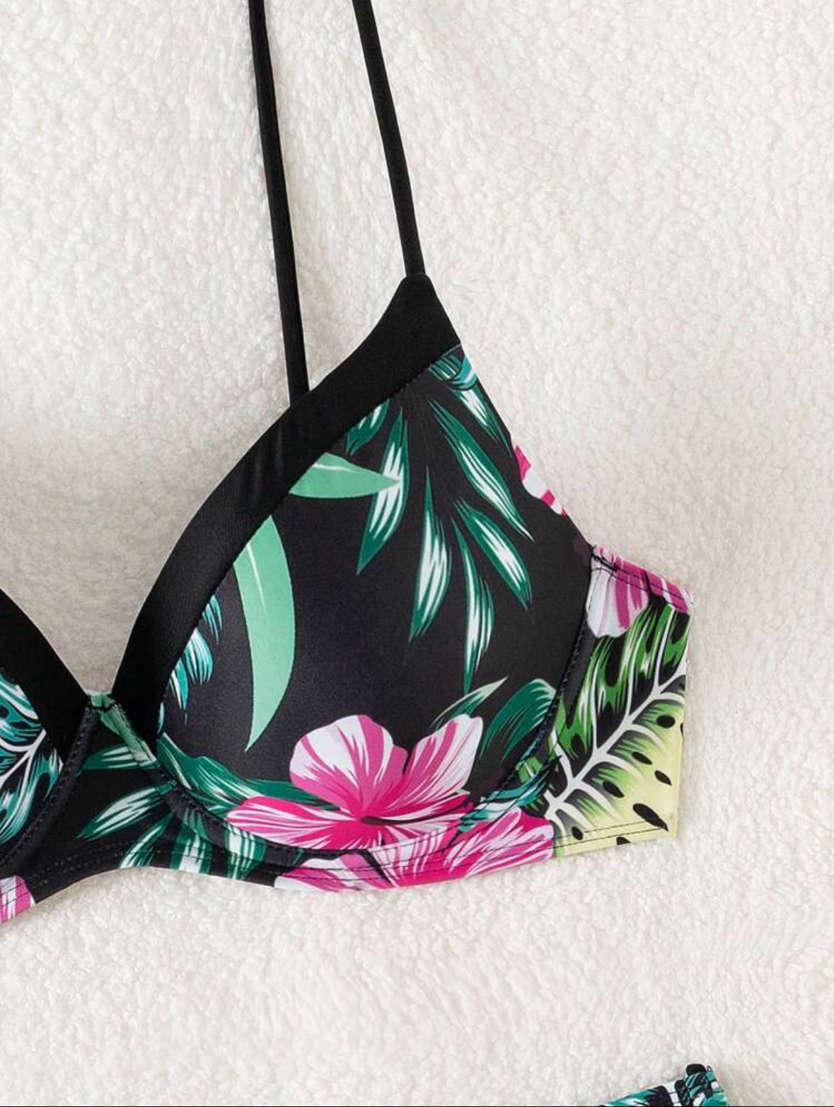 Ensemble bikini sexy imprimé de plantes tropicales