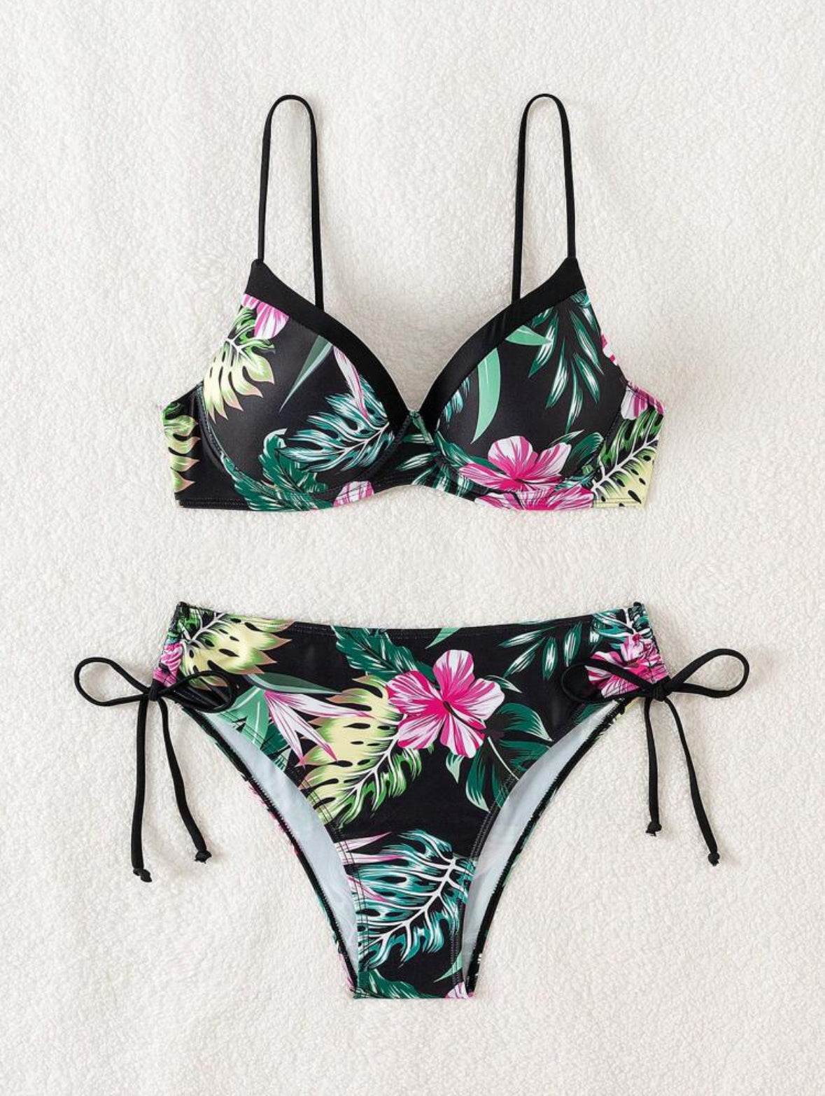 Ensemble bikini sexy imprimé de plantes tropicales