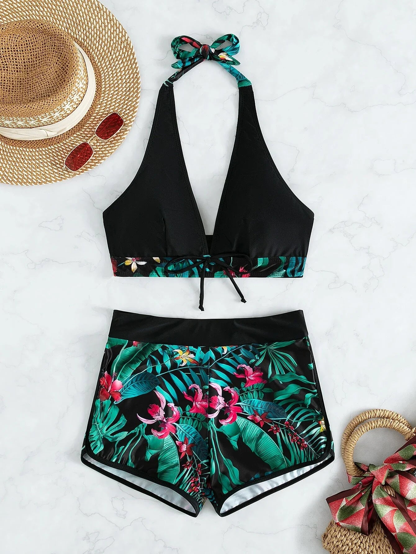 Tropical ras-du-cou/boxer/noir