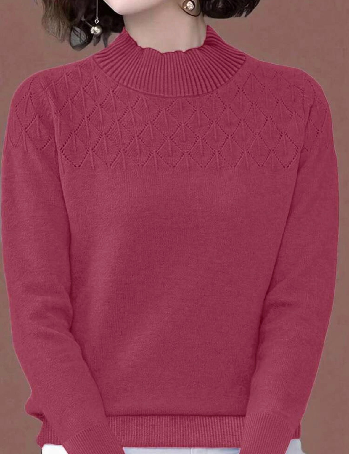 Pull col roulé - Rose vif
