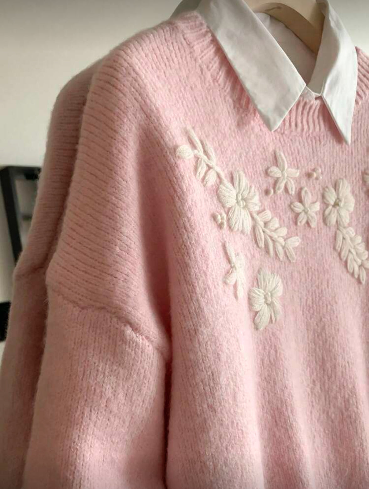 Pull col rond Rose bonbon