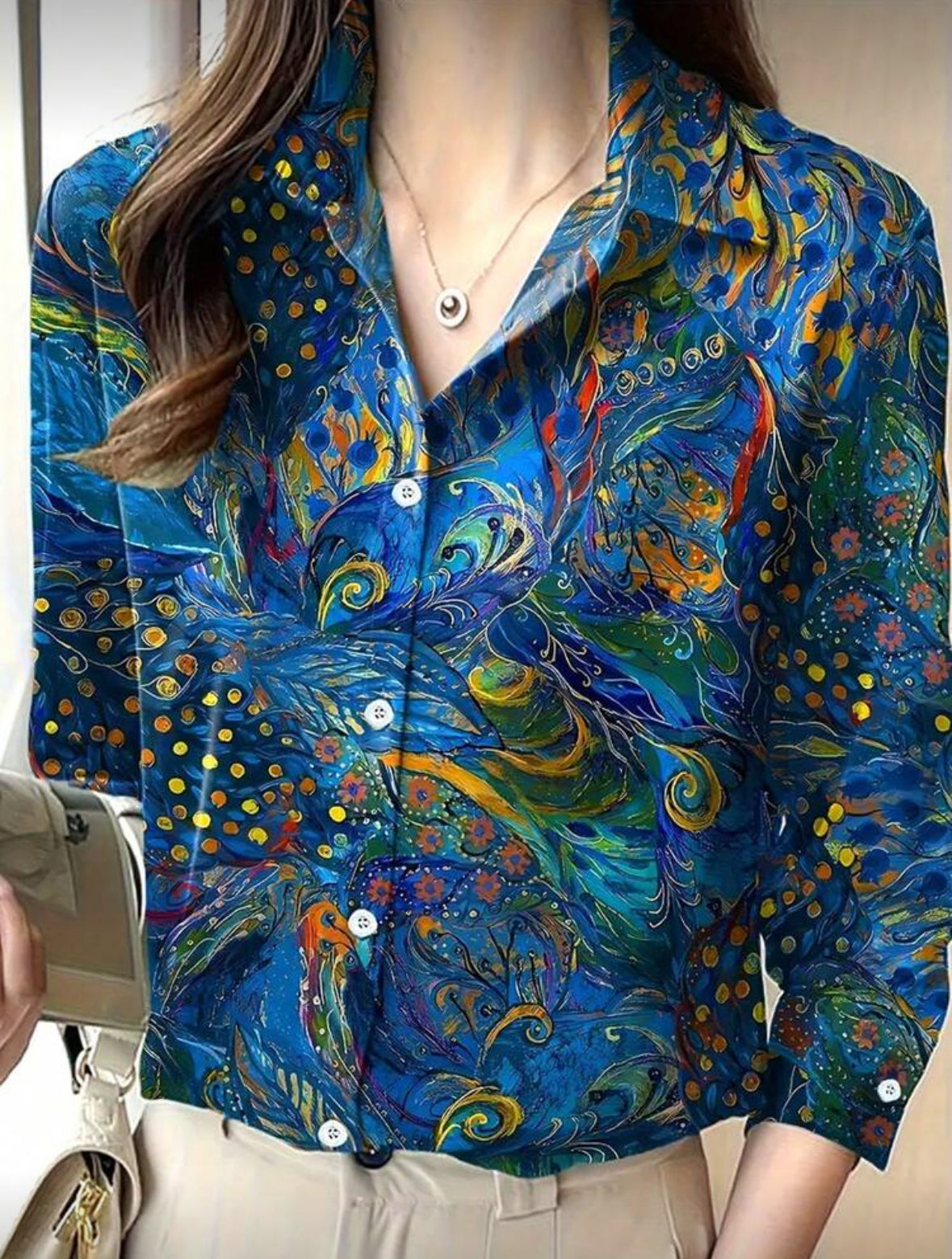 Chemise à manches longues floral bleu