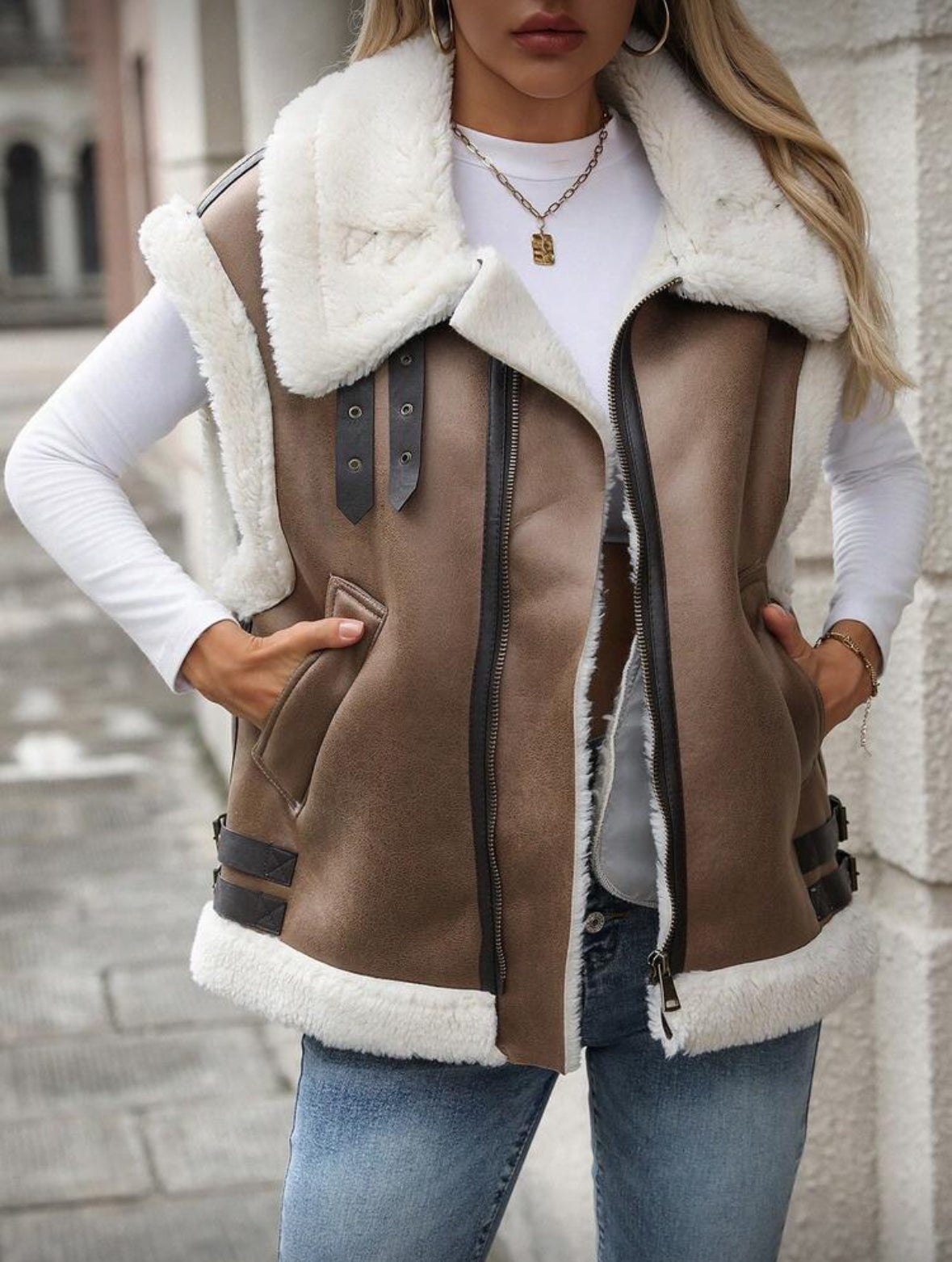 Veste sans manches en fourrure de mouton