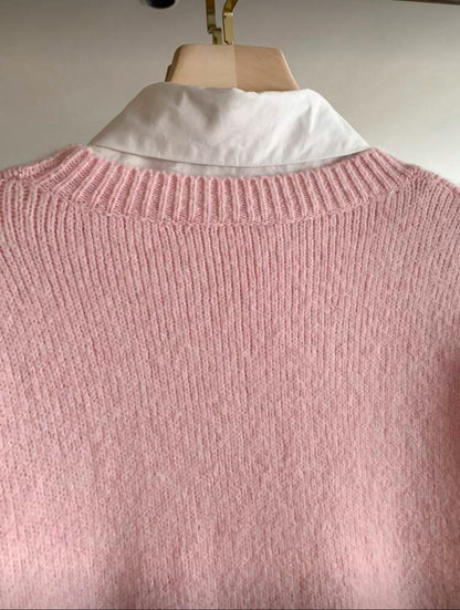 Pull col rond Rose bonbon