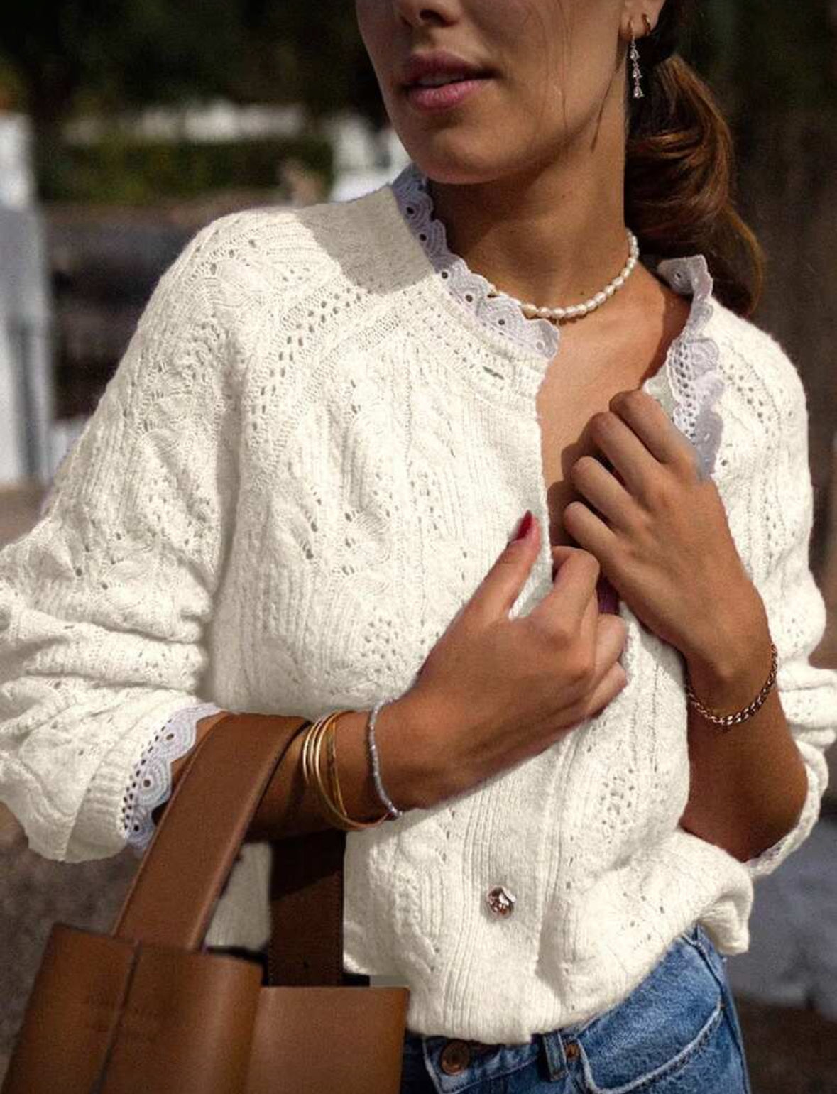 Cardigan tricoté texturé à col V