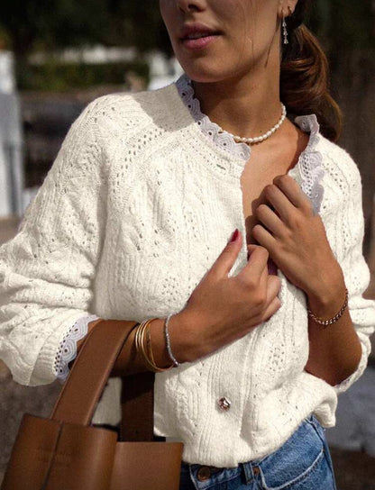 Cardigan tricoté texturé à col V