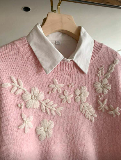 Pull col rond Rose bonbon