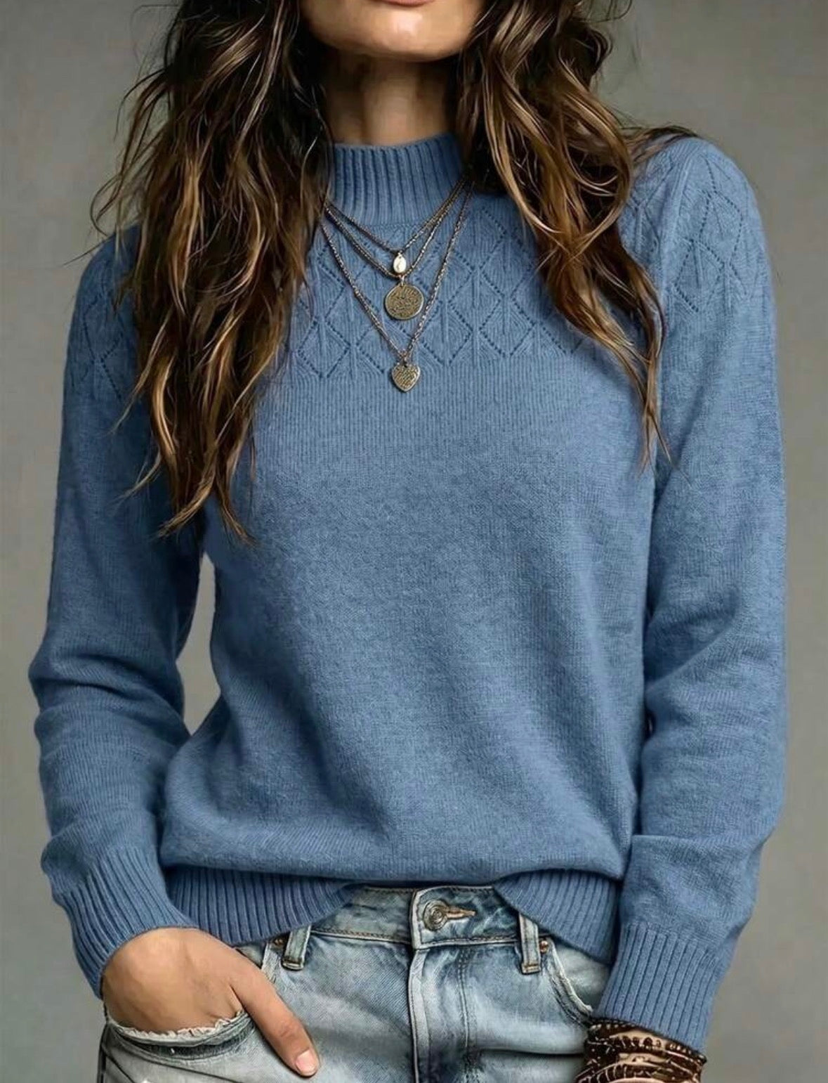 Pull col roulé - Bleu