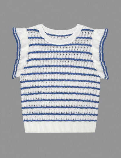 Gilet — Crochet rayé (Bleu)