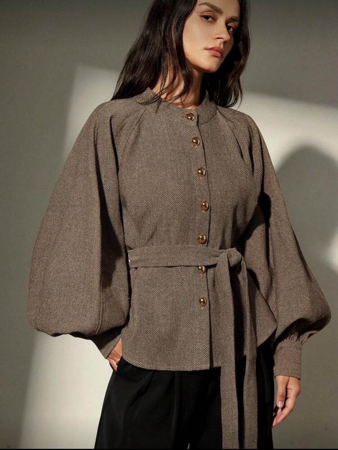 Chemise à manches longues col mao