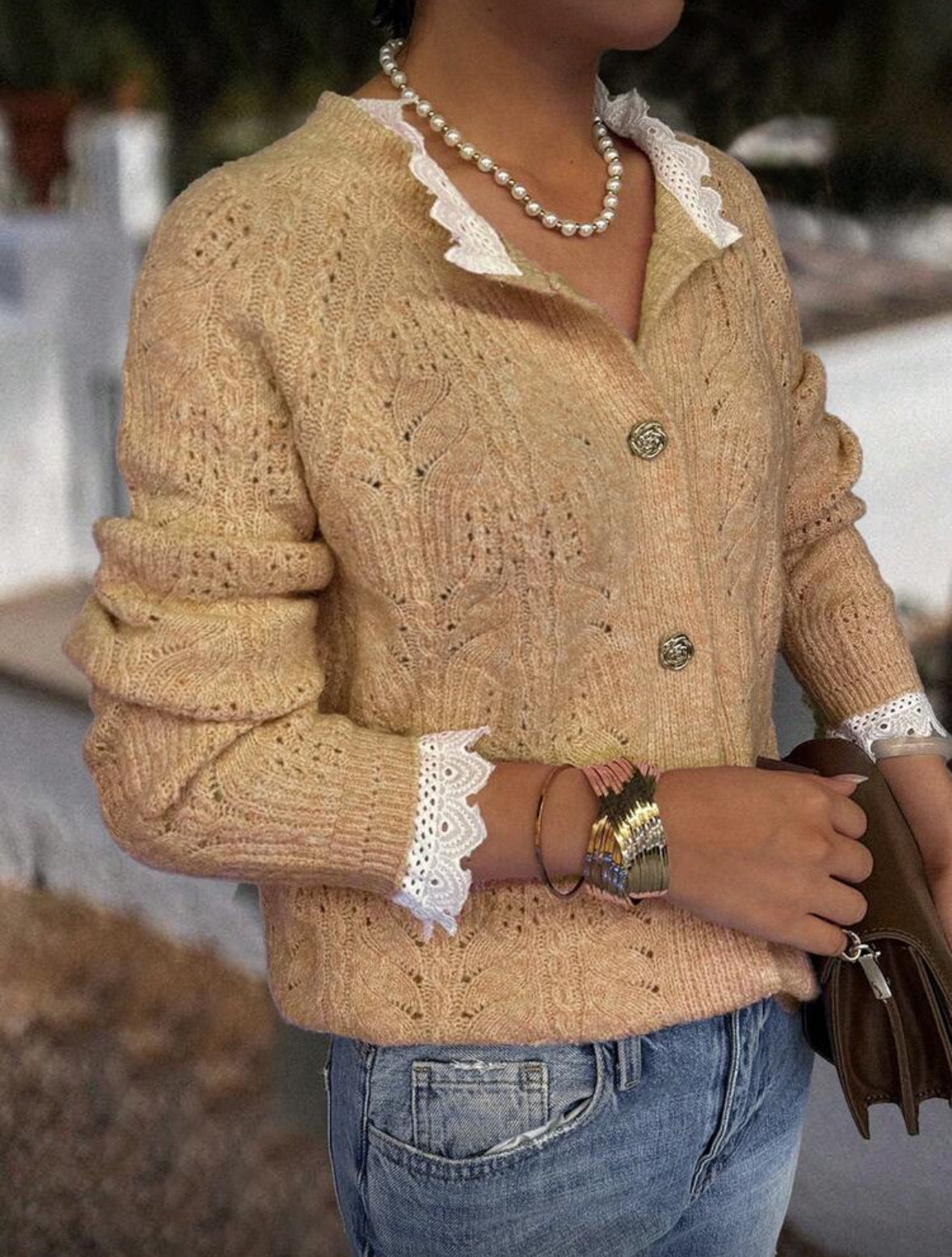 Cardigan tricoté texturé à col V