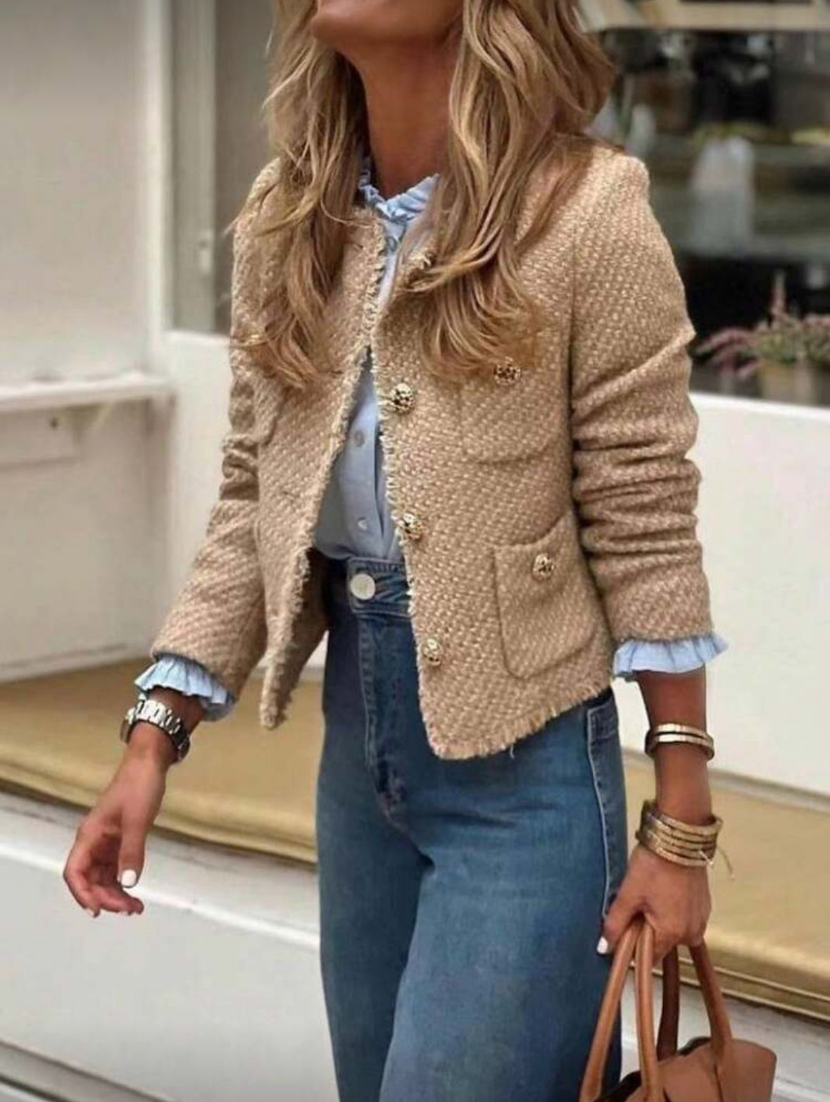 Veste courte à col rond