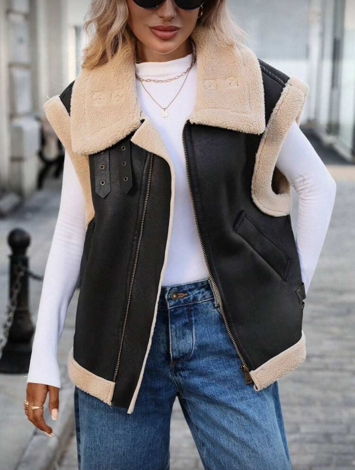 Veste sans manches zippée,Laine d'agneau