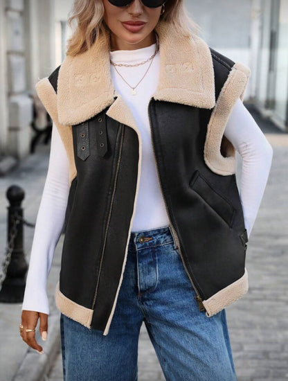 Veste sans manches zippée,Laine d'agneau