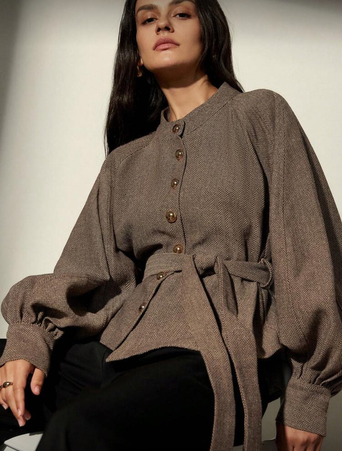 Chemise à manches longues col mao