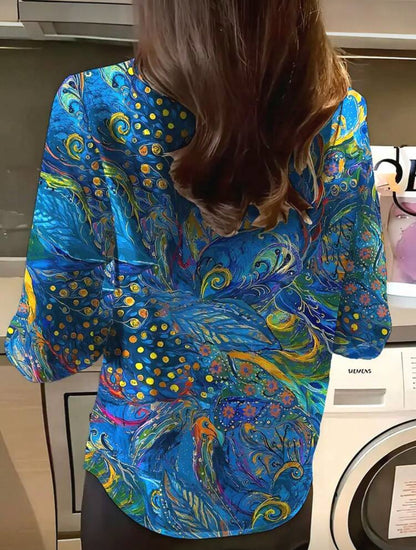 Chemise à manches longues floral bleu