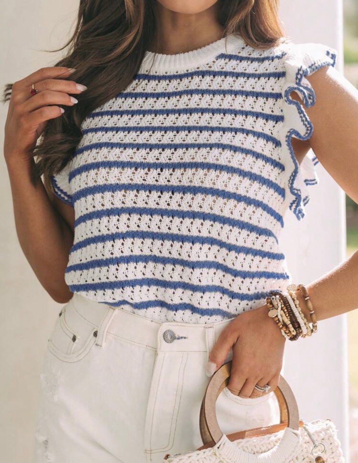Gilet — Crochet rayé (Bleu)
