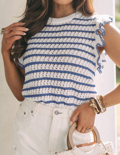 Gilet — Crochet rayé (Bleu)