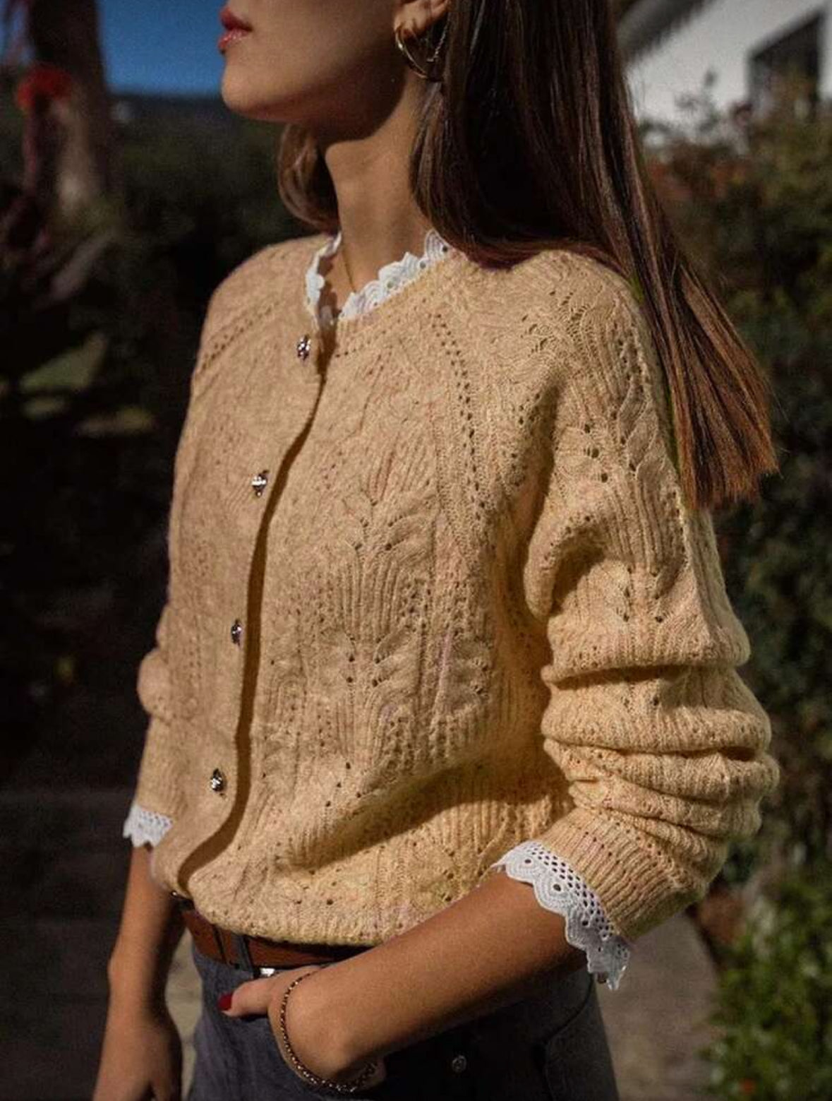 Cardigan tricoté texturé à col V