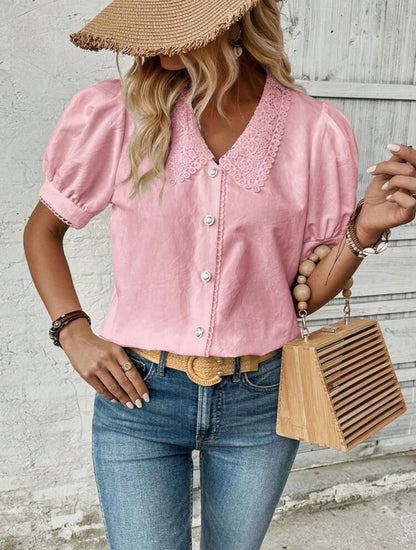 Chemise à manches bouffantes à patchwork en dentelle