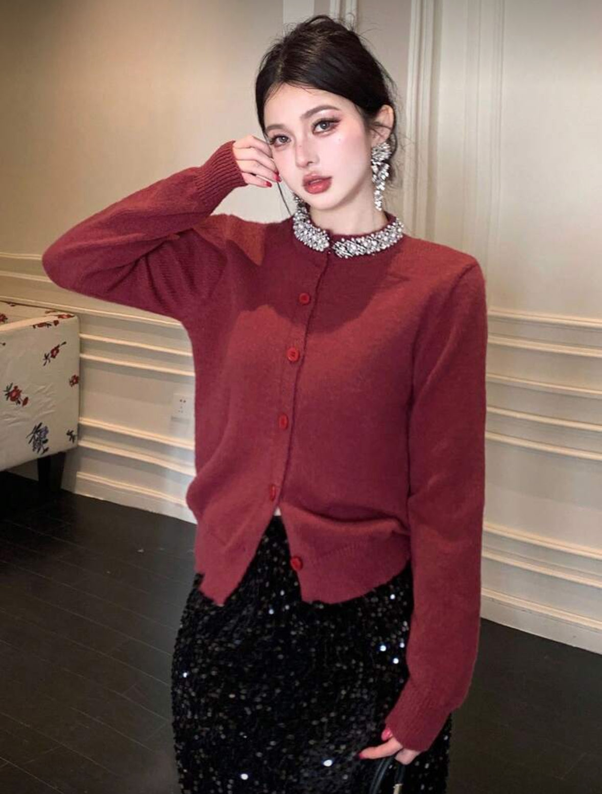 Cardigan avec ornements de strass