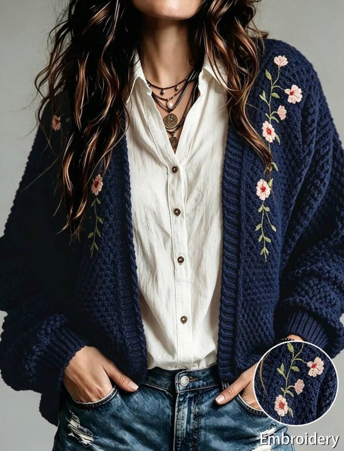 Cardigan Bleu marine - Floral