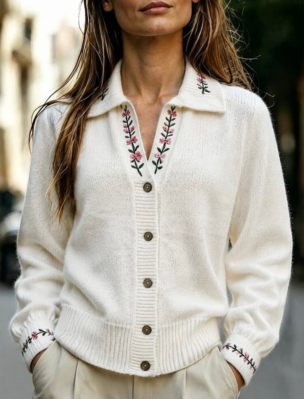 Cardigan - Col brodé,