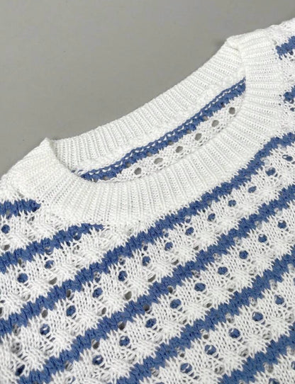 Gilet — Crochet rayé (Bleu)