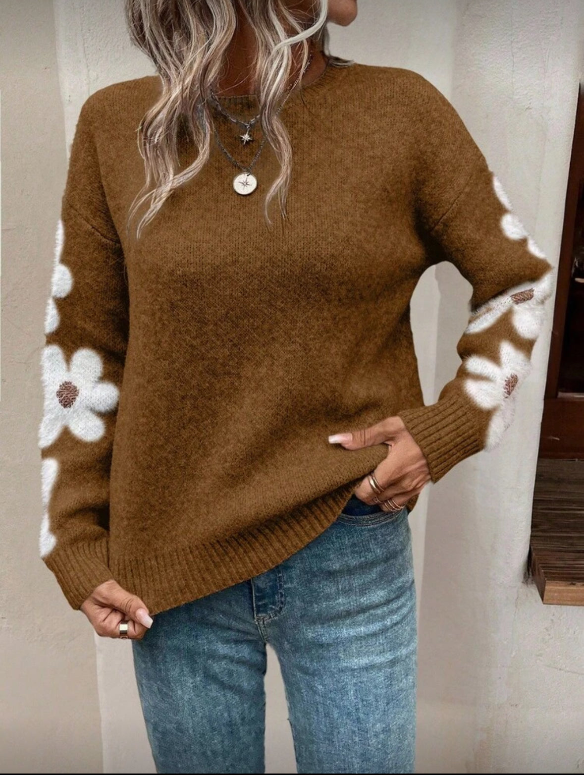 Pull ample à col rond et manches longues