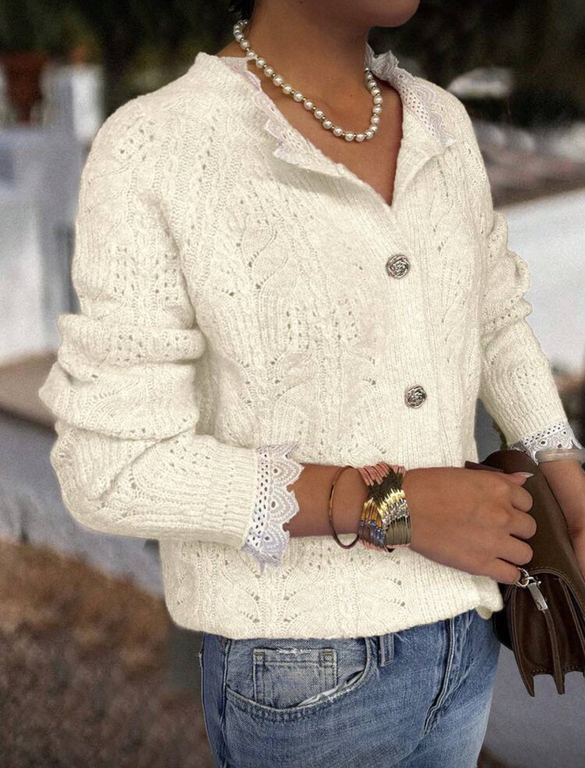 Cardigan tricoté texturé à col V