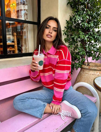 Pull à col polo rayé