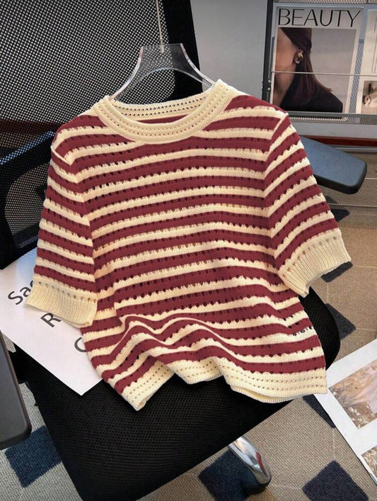 Top court tricoté à col rond