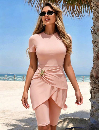 Ensemble + short court noir mi-genoux (Pink)