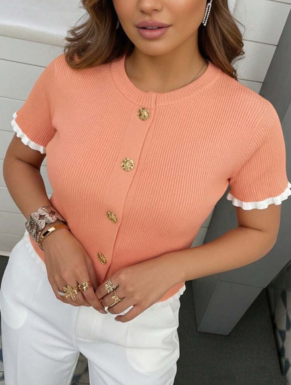 Top tricoté saumon