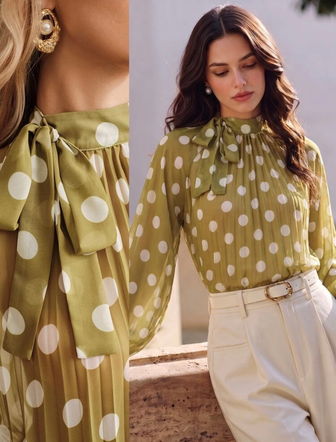 Blouse élégante - vert à pois