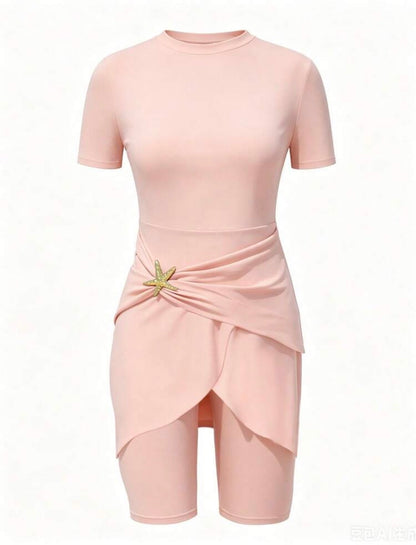 Ensemble + short court noir mi-genoux (Pink)