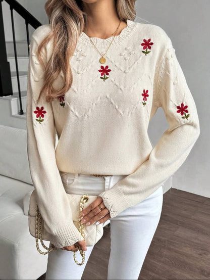 Pull ample décontracté avec broderie florale
