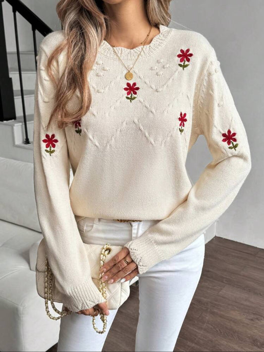 Pull ample décontracté avec broderie florale
