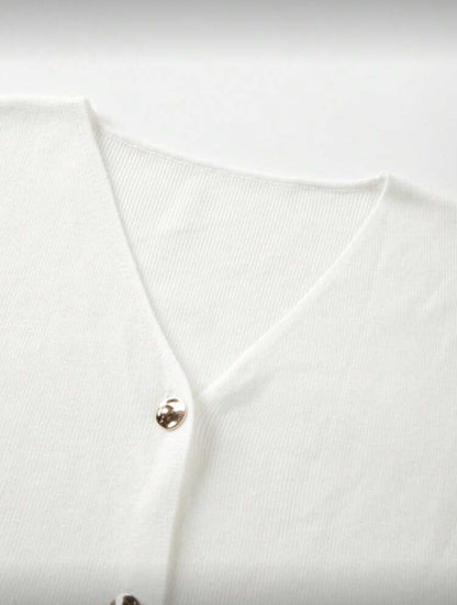 Cardigan à col V blanc, manches courtes