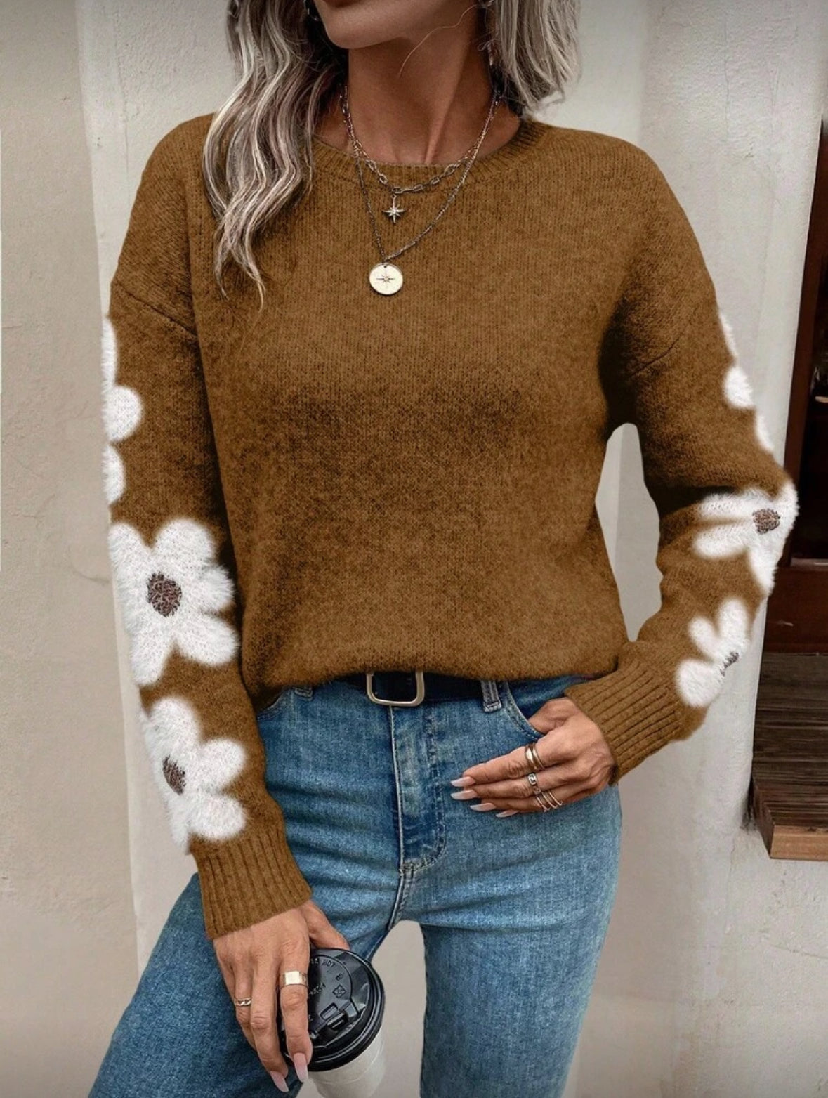 Pull ample à col rond et manches longues