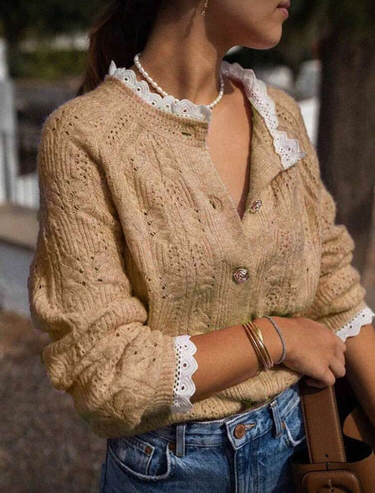 Cardigan tricoté texturé à col V