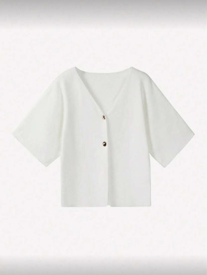 Cardigan à col V blanc, manches courtes