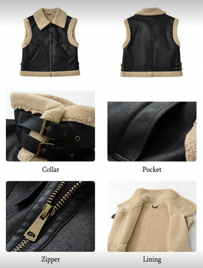 Veste sans manches zippée,Laine d'agneau