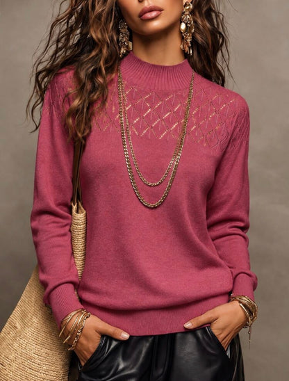 Pull col roulé - Rose vif