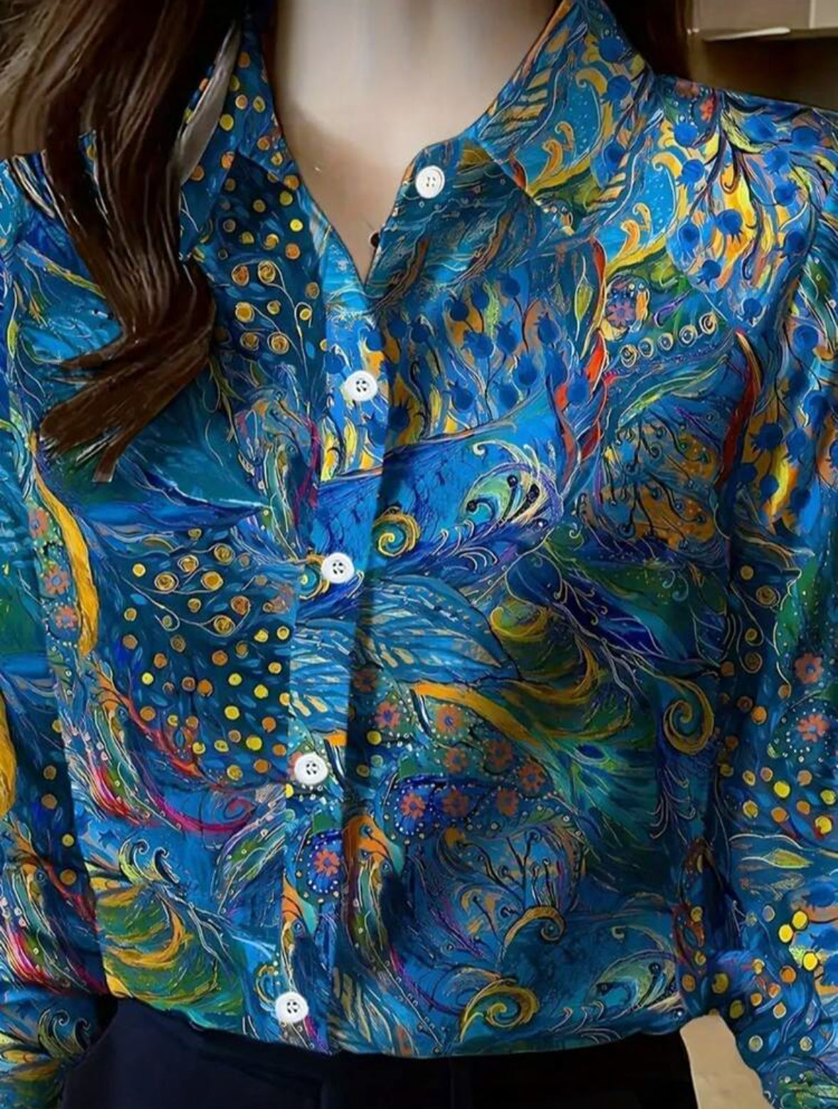 Chemise à manches longues floral bleu