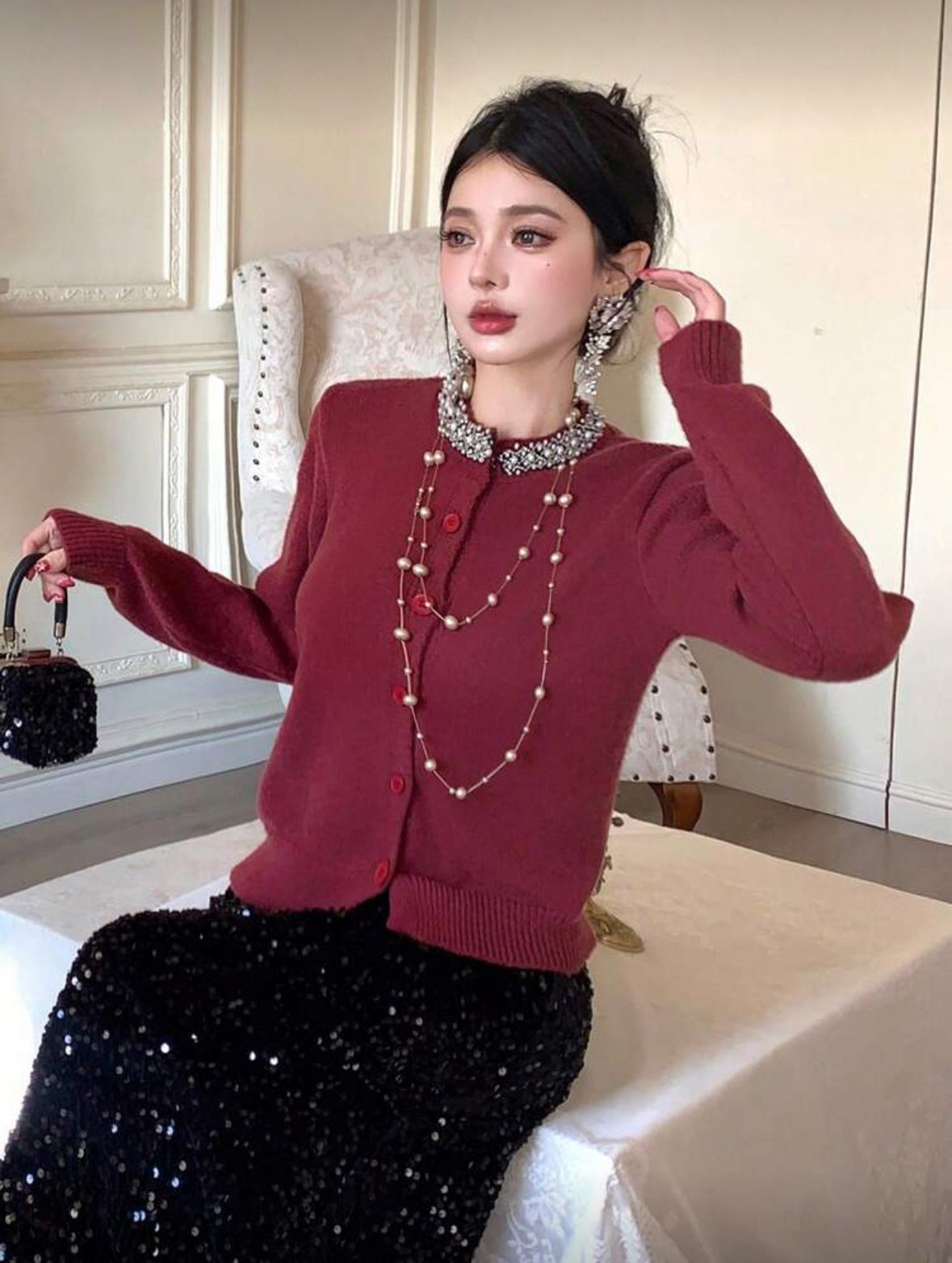 Cardigan avec ornements de strass