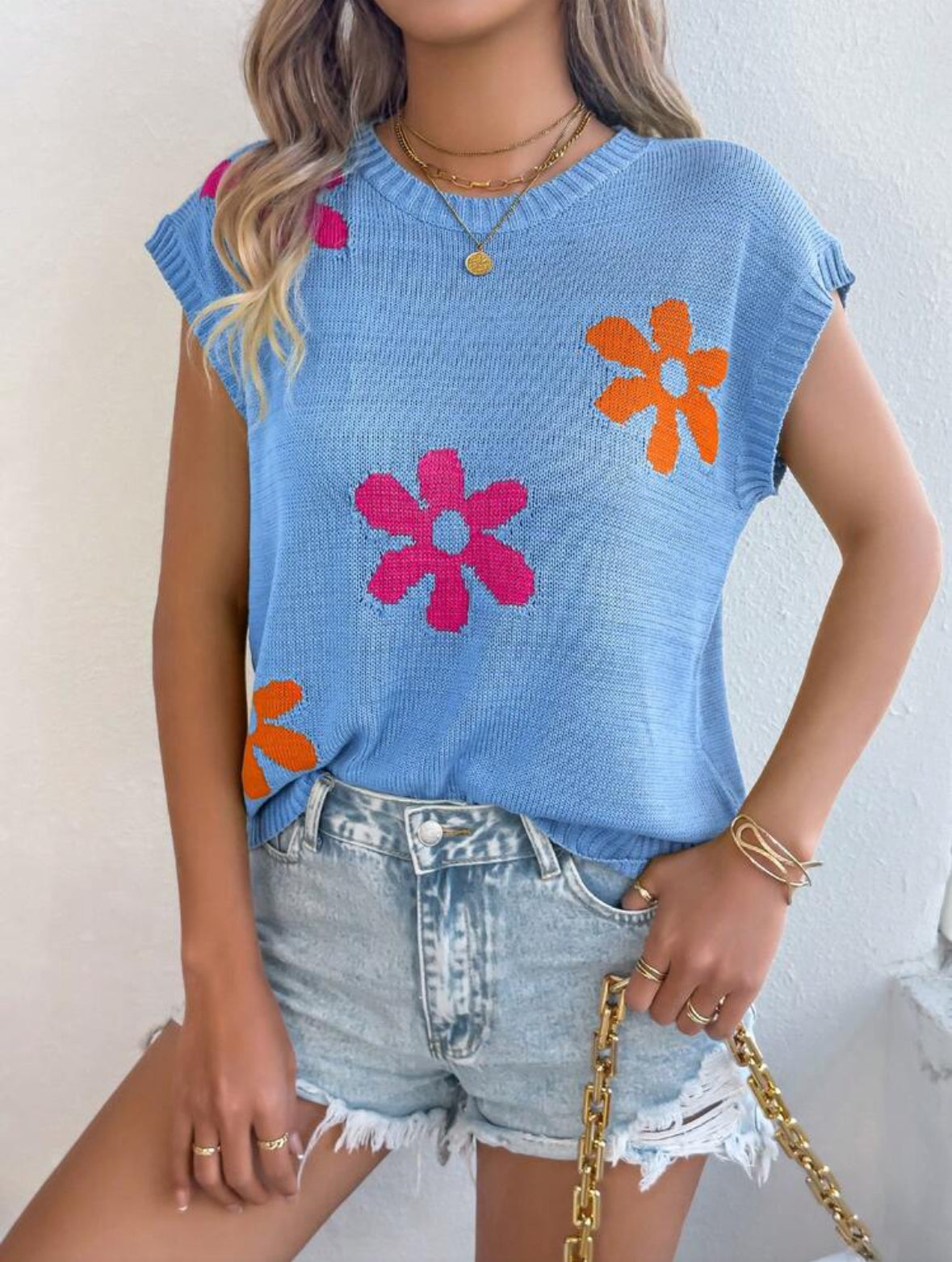Top à épaules tombantes (Bleu)