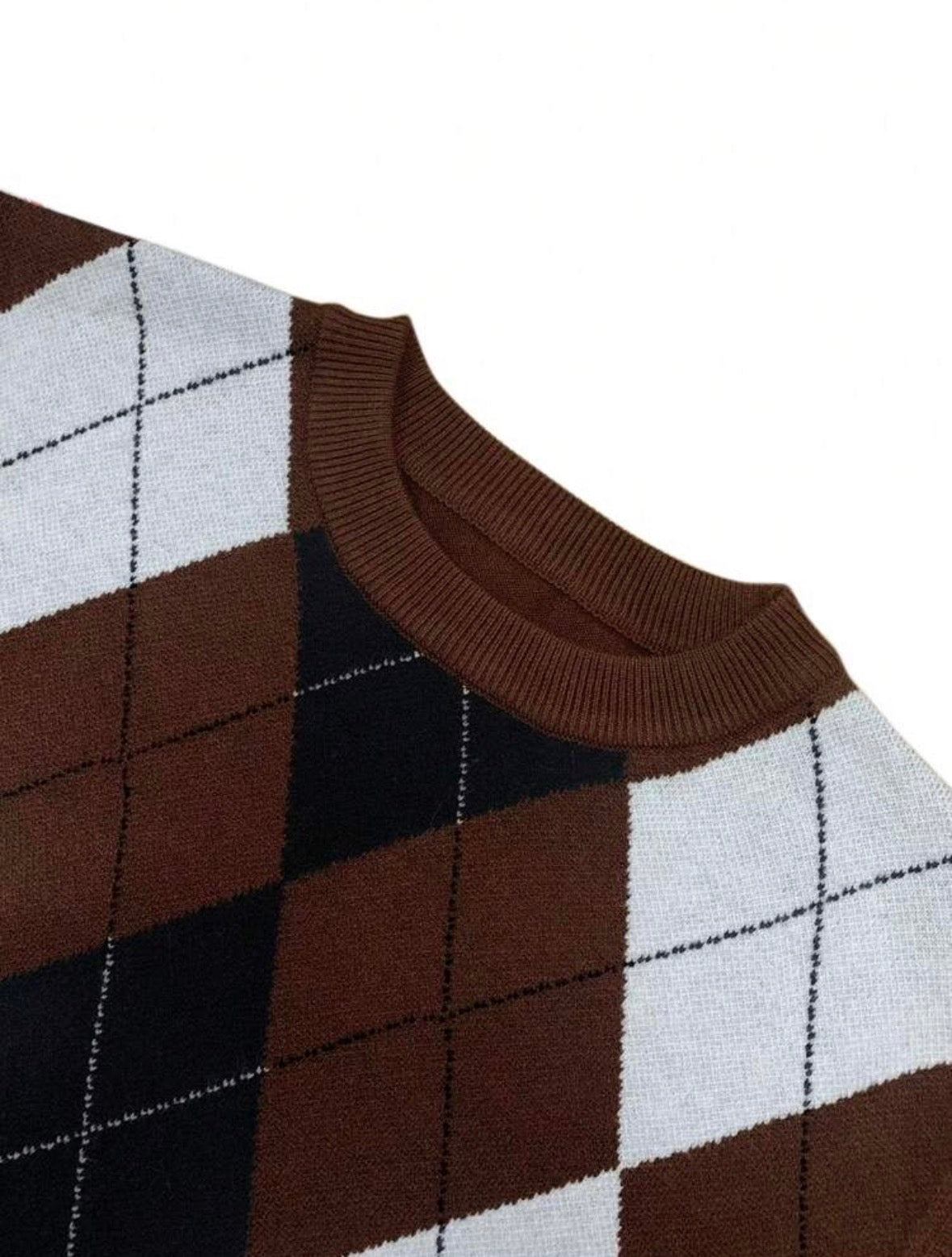 Pull col rond - Argyle - Marron